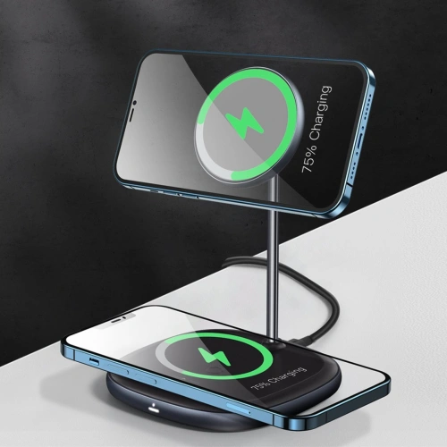Kup Stojak magnetický Baseus Swan MagSafe s indukční nabíječkou pro iPhone 12 (černý) + síťová nabíječka 24W (černá) - BSU2845BLK - {ean13} - Sklep Home Screen