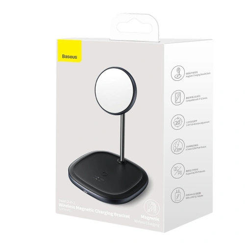 Kup Stojak magnetický Baseus Swan MagSafe s indukční nabíječkou pro iPhone 12 (černý) + síťová nabíječka 24W (černá) - BSU2845BLK - {ean13} - Sklep Home Screen