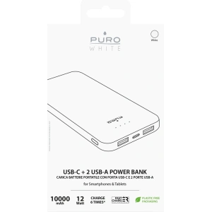 Powerbank PURO White Fast Charger 10000 mAh, 2xUSB-A + 1xUSB-C (biały)