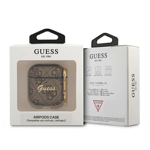 Kup Etui Guess GUA24GSMW Apple AirPods cover brązowy/brown 4G Script Metal Collection - GUE1163BR - {ean13} - Sklep Home Screen