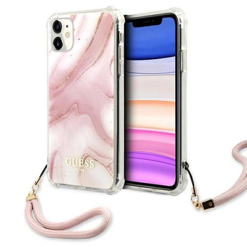 Kup Etui Guess GUHCN61KSMAPI Apple iPhone 11 różowy/pink hardcase Marble with cord Collection - GUE1183PNK - {ean13} - Sklep Home Screen