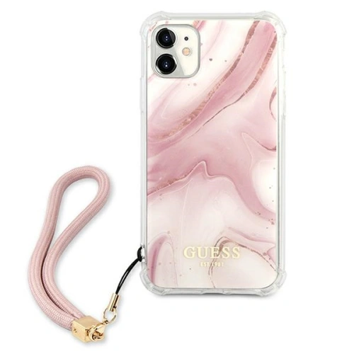 Kup Etui Guess GUHCN61KSMAPI Apple iPhone 11 różowy/pink hardcase Marble with cord Collection - GUE1183PNK - {ean13} - Sklep Home Screen
