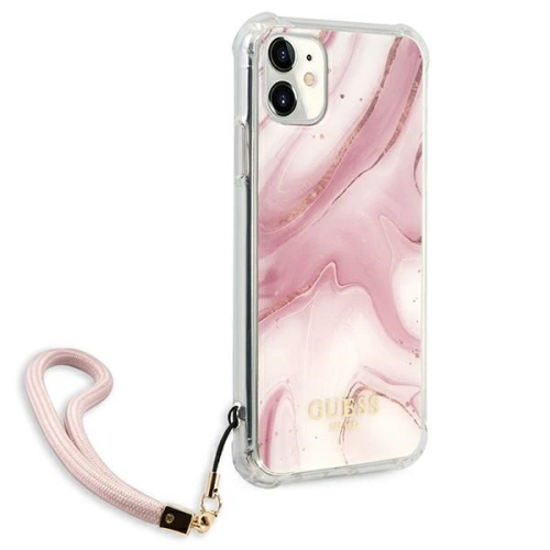 Kup Etui Guess GUHCN61KSMAPI Apple iPhone 11 różowy/pink hardcase Marble with cord Collection - GUE1183PNK - {ean13} - Sklep Home Screen