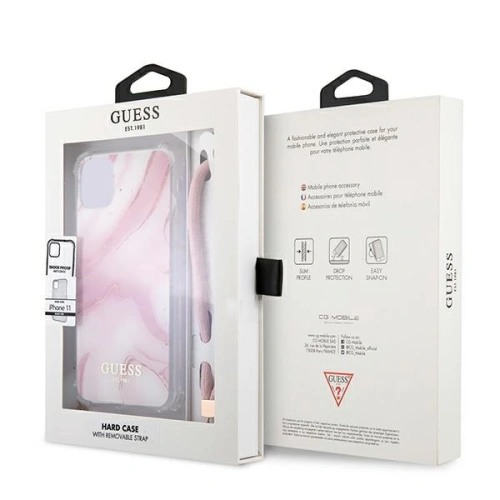 Kup Etui Guess GUHCN61KSMAPI Apple iPhone 11 różowy/pink hardcase Marble with cord Collection - GUE1183PNK - {ean13} - Sklep Home Screen