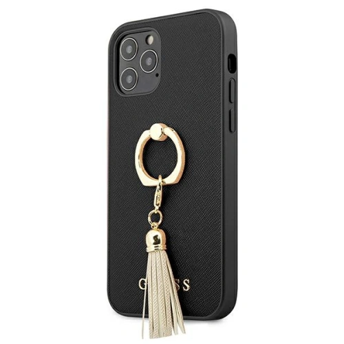Buy Guess GUHCP12MRSSABK Apple iPhone 12/12 Pro black hardcase Saffiano with ring stand - GUE1198BLK - {ean13} - Home Screen Store Europe