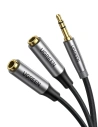 Rozdzielacz audio AUX UGREEN kabel jack 3,5 mm, 20cm (szary)