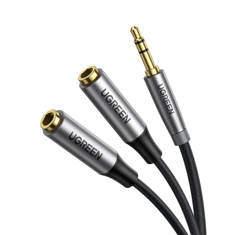Rozdzielacz audio AUX UGREEN kabel jack 3,5 mm, 20cm (szary)