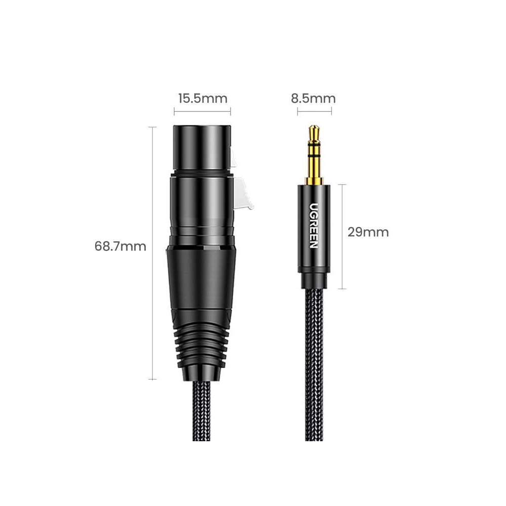 UGREEN AV182 Kabel XLR żeński do jack 3.5 męski - 2m (czarny)