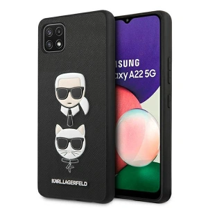 Karl Lagerfeld KLHCSA22SAKICKCBK Samsung Galaxy A22 5G black hardcase Saffiano Ikonik Karl&Choupette Head