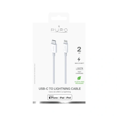 Buy PURO Plain USB-C to Lightning MFi Cable 2m (white) - PUR445WHT - {ean13} - Home Screen Store Europe