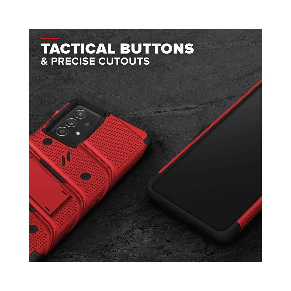 Pancerne etui ZIZO BOLT Series Samsung Galaxy A52 5G/A52S ze szkłem 9H na ekran + uchwyt z podstawką (czerwony)