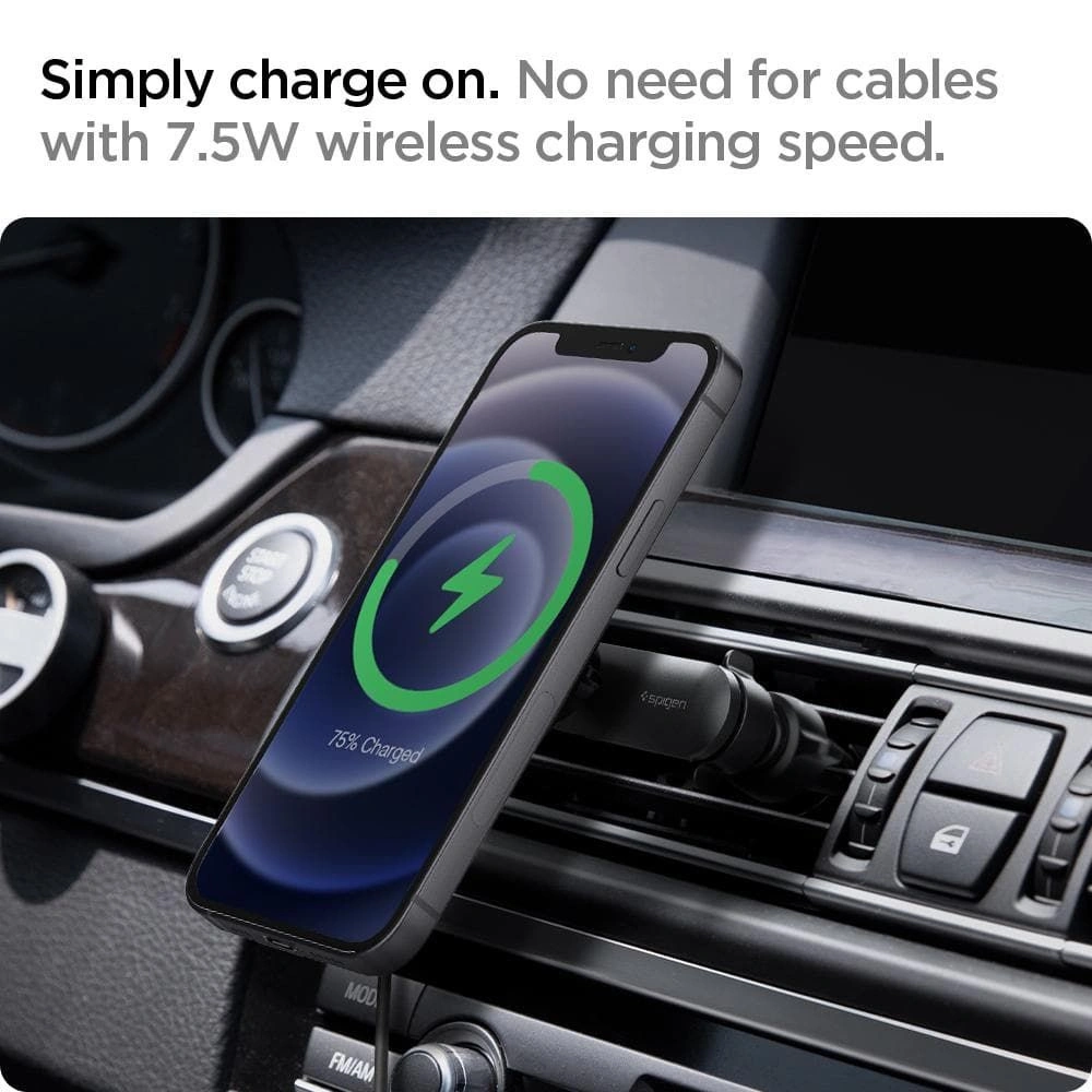 Uchwyt z ładowarką indukcyjną Spigen ITS12W Onetap Magnetic MagSafe Vent Car Charger 7.5W Black