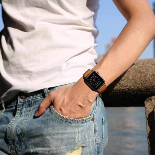 Kup Pasek Tech-Protect Leatherfit Apple Watch 4/5/6/7/SE/8/9/Ultra 44/45/49mm Hnědý - THP235BR - {ean13} - Sklep Home Screen