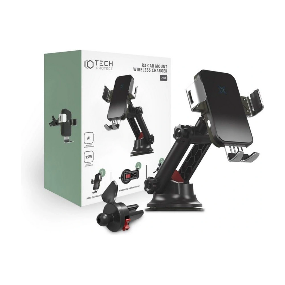 Uchwyt samochodowy Tech-Protect R3 Car Mount Wireless Charger Black