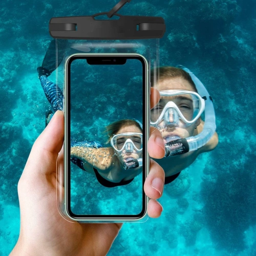 Kup Wasserdichtes Case Tech-Protect Universelles wasserdichtes Case Schwarz/Klar - THP584BLKCL - {ean13} - Sklep Home Screen