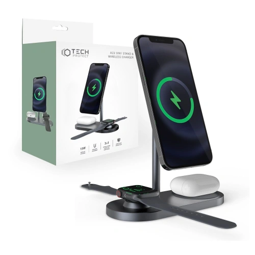 Kup Încărcător wireless Tech-Protect A22 3in1 Magnetic MagSafe Wireless Charger Grey - THP609GRY - {ean13} - Sklep Home Screen