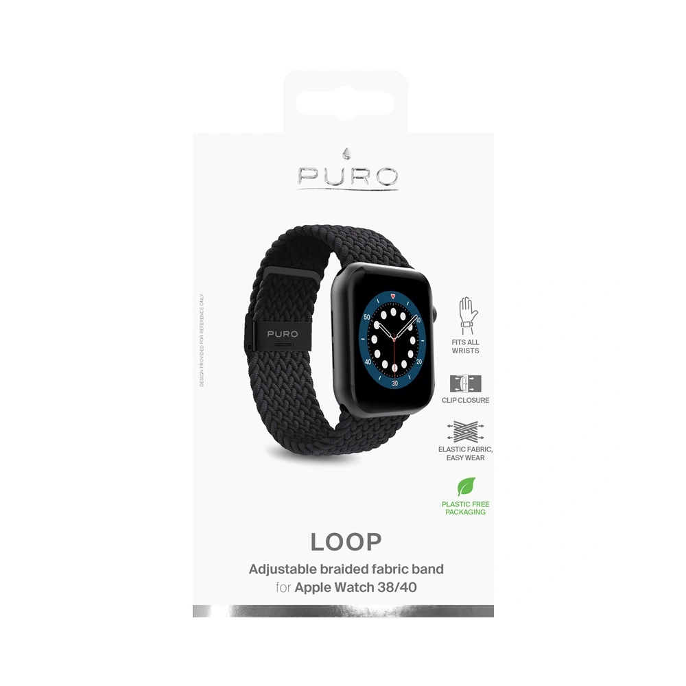 Pleciony pasek PURO Loop Band Apple Watch 4/5/6/7/SE/8/9/10 40/41/42mm (czarny)