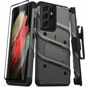 Kup Pancéřové pouzdro ZIZO BOLT Series Samsung Galaxy S21 Ultra 5G se sklem 9H na displej + držák s podstavcem (Gun Metal Gray) - ZIZ078GNMGRY - {ean13} - Sklep Home Screen