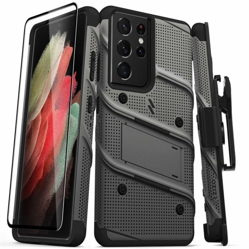 Kup Etui blindat ZIZO BOLT Series Samsung Galaxy S21 Ultra 5G cu sticlă 9H pe ecran + suport cu bază (Gun Metal Gray) - ZIZ078GNMGRY - {ean13} - Sklep Home Screen