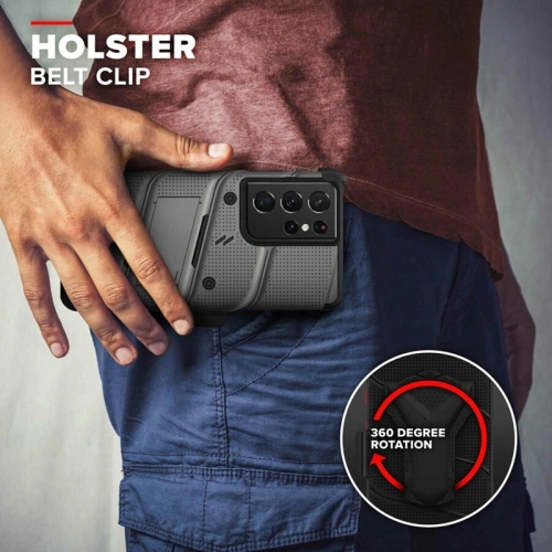 Kup Pancerne etui ZIZO BOLT Series Samsung Galaxy S21 Ultra 5G ze szkłem 9H na ekran + uchwyt z podstawką (Gun Metal Gray) - ZIZ078GNMGRY - {ean13} - Sklep Home Screen