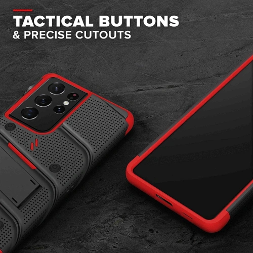 Kup Pancerne etui ZIZO BOLT Series Samsung Galaxy S21 Ultra 5G ze szkłem 9H na ekran + uchwyt z podstawką (Black & Red) - ZIZ079BLKRED - {ean13} - Sklep Home Screen