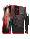 Pancerne etui ZIZO BOLT Series Samsung Galaxy S21 Ultra 5G ze szkłem 9H na ekran + uchwyt z podstawką (Black & Red)