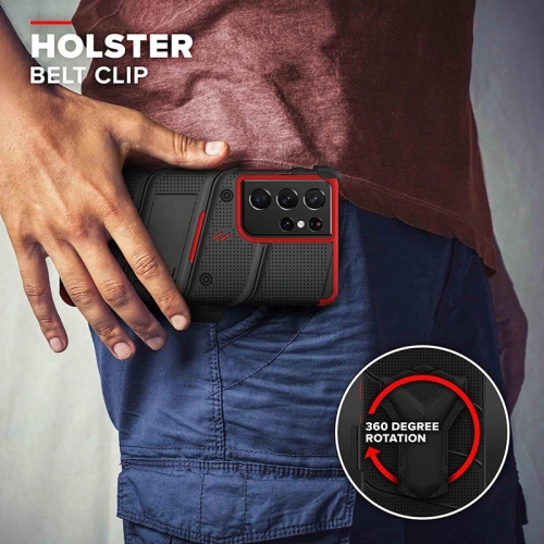 Kup Pancerne etui ZIZO BOLT Series Samsung Galaxy S21 Ultra 5G ze szkłem 9H na ekran + uchwyt z podstawką (Black & Red) - ZIZ079BLKRED - {ean13} - Sklep Home Screen