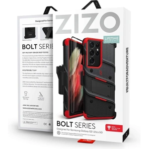 Kup Páncélozott tok ZIZO BOLT Sorozat Samsung Galaxy S21 Ultra 5G 9H üveggel a képernyőn + tartó állvánnyal (Fekete & Piros) - ZIZ079BLKRED - {ean13} - Sklep Home Screen