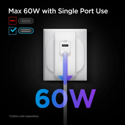 Kup Încărcător de rețea Spigen PE2007 PowerArc Încărcător de rețea cu 2 porturi PD 60W QC 3.0 Alb - SPN1706WHT - {ean13} - Sklep Home Screen