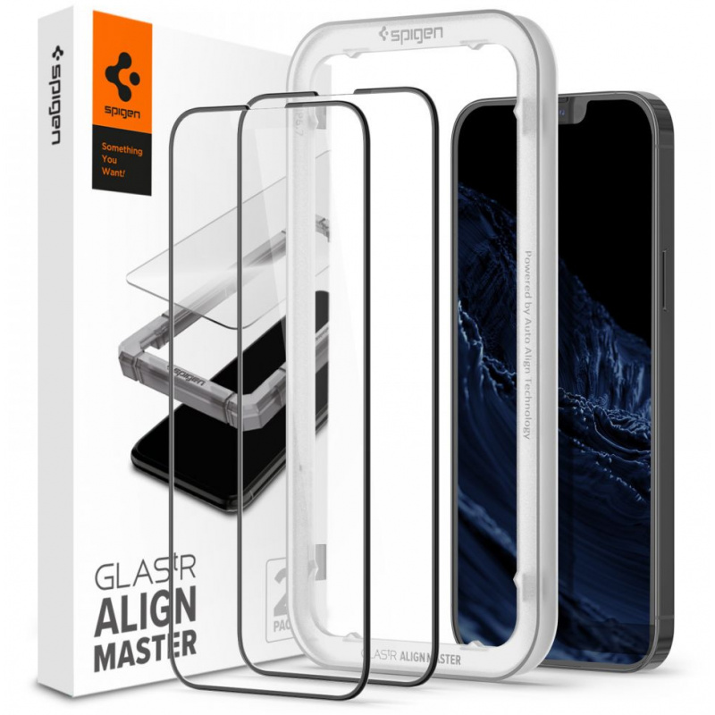Szkło hartowane Spigen GLAS.tR Slim AlignMaster Apple iPhone 13 Pro Max Black [2 PACK]