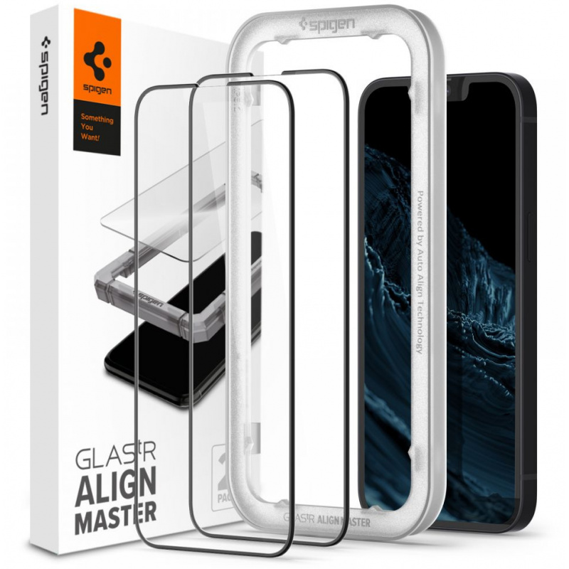 Szkło hartowane Spigen GLAS.tR Slim AlignMaster Apple iPhone 13/13 Pro Black [2 PACK]