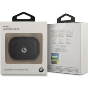Buy BMW BMAPSSLBK Apple AirPods Pro black Geniune Leather Silver Logo - BMW008BLK - {ean13} - Home Screen Store Europe