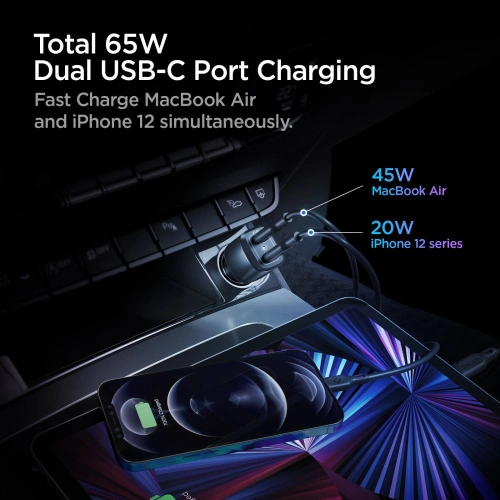Kup Auto nabíječka Spigen PC2000 PowerArc 2-port Car Charger PD 45W QC 3.0 Černá - SPN1855BLK - {ean13} - Sklep Home Screen