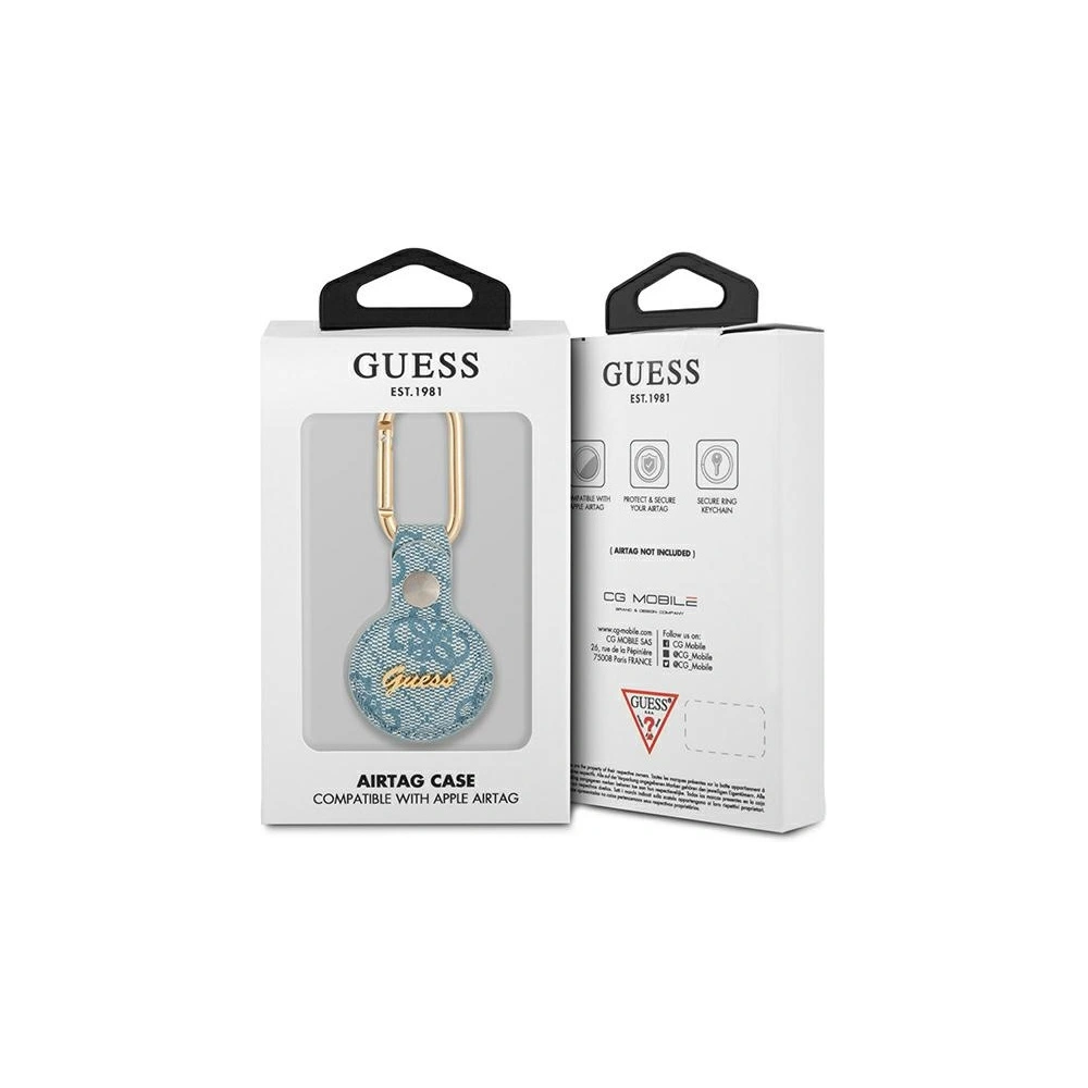 Etui Guess GUATP4GMSRB Apple AirTag niebieski/blue 4G Vintage Script
