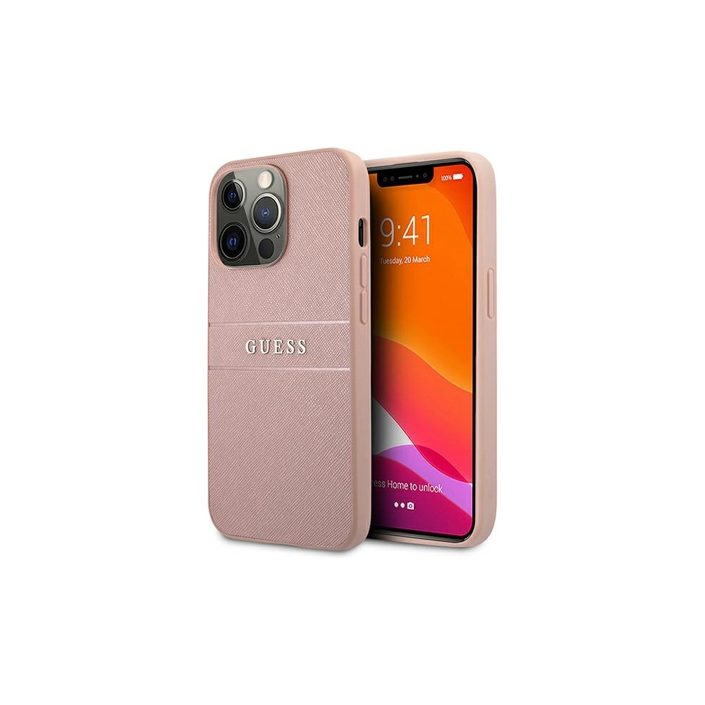 Etui Guess GUHCP13LPSASBPI Apple iPhone 13 Pro różowy/pink hardcase Saffiano Stripe