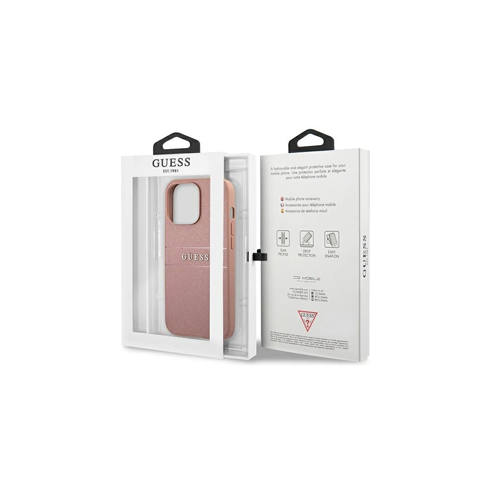 Etui Guess GUHCP13LPSASBPI Apple iPhone 13 Pro różowy/pink hardcase Saffiano Stripe