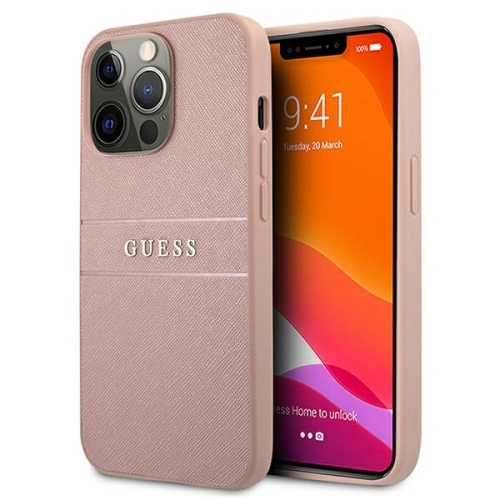 Buy Guess GUHCP13XPSASBPI Apple iPhone 13 Pro Max pink hardcase Saffiano Stripe - GUE1294PNK - {ean13} - Home Screen Store Europe