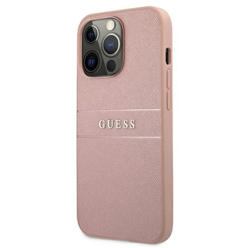Buy Guess GUHCP13XPSASBPI Apple iPhone 13 Pro Max pink hardcase Saffiano Stripe - GUE1294PNK - {ean13} - Home Screen Store Europe