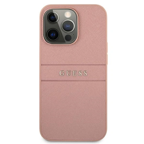 Buy Guess GUHCP13XPSASBPI Apple iPhone 13 Pro Max pink hardcase Saffiano Stripe - GUE1294PNK - {ean13} - Home Screen Store Europe