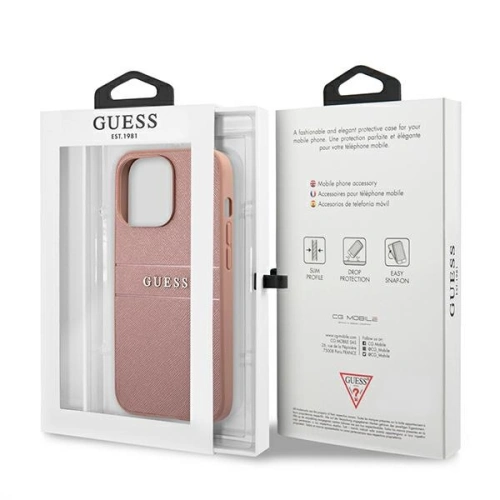 Buy Guess GUHCP13XPSASBPI Apple iPhone 13 Pro Max pink hardcase Saffiano Stripe - GUE1294PNK - {ean13} - Home Screen Store Europe