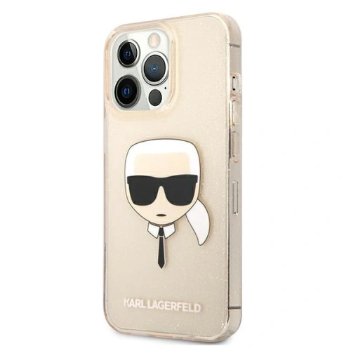 Buy Karl Lagerfeld KLHCP13XKHTUGLGO Apple iPhone 13 Pro Max gold hardcase Glitter Karl`s Head - KLD645GLD - {ean13} - Home Screen Store Europe