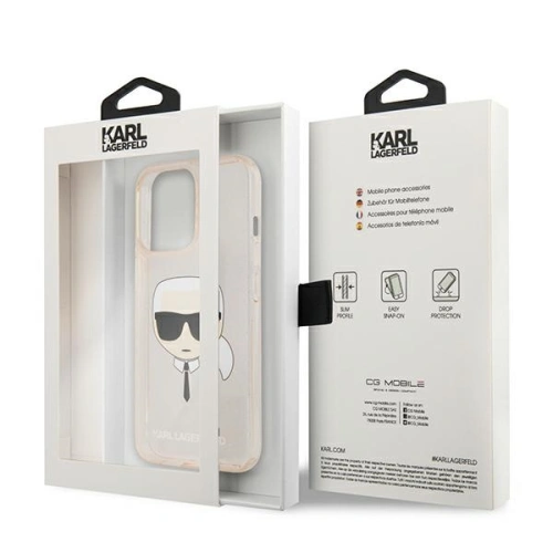 Buy Karl Lagerfeld KLHCP13XKHTUGLGO Apple iPhone 13 Pro Max gold hardcase Glitter Karl`s Head - KLD645GLD - {ean13} - Home Screen Store Europe