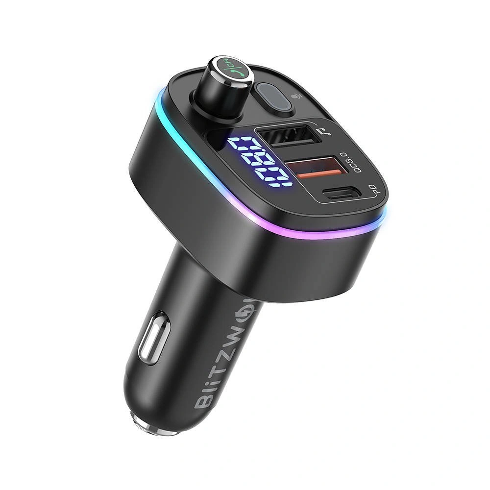Transmiter FM BlitzWolf BW-BC2, 2x USB + USB-C, PD18W + QC 3.0, RGB