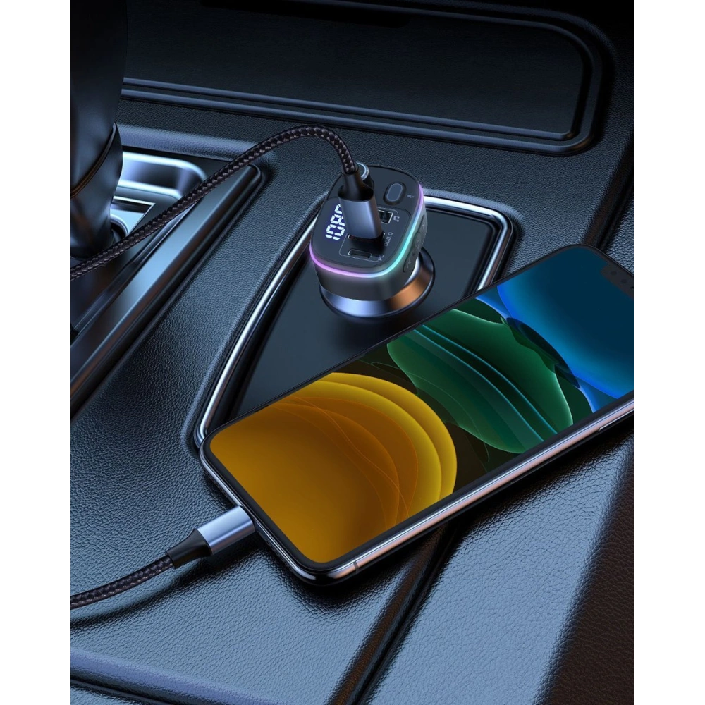 Transmiter FM BlitzWolf BW-BC2, 2x USB + USB-C, PD18W + QC 3.0, RGB