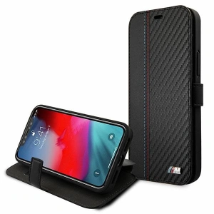 Etui BMW BMFLBKP12LMCARBK Apple iPhone 12 Pro Max černý/black book M Collection PU Carbon Stripe
