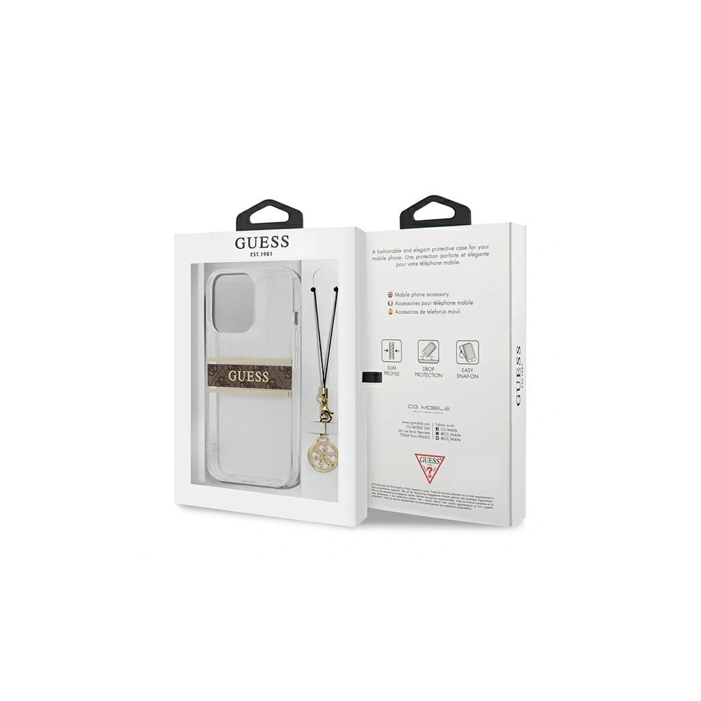 Etui Guess GUHCP13LKB4GBR Apple iPhone 13 Pro Transparent hardcase 4G Brown Strap Charm