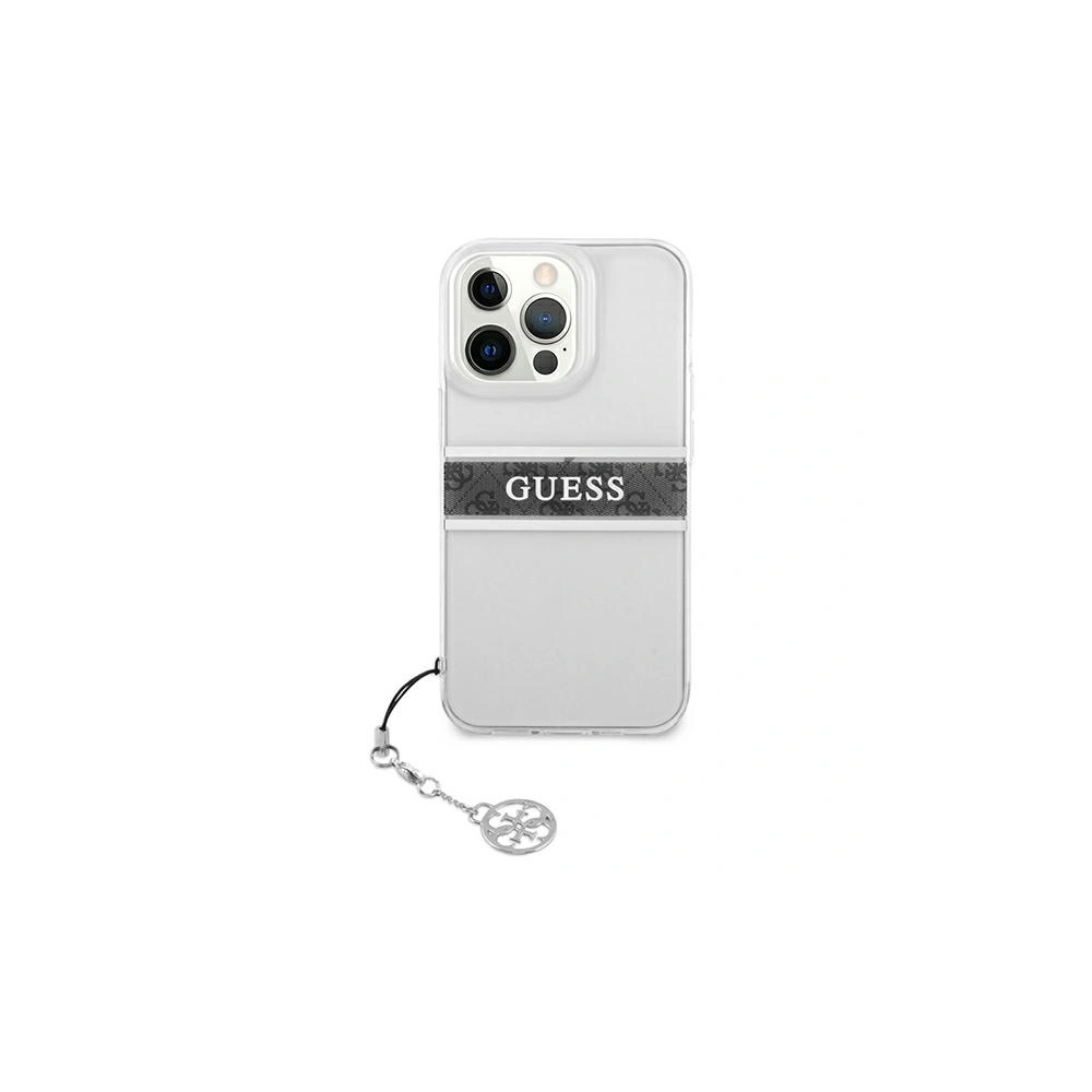 Etui Guess GUHCP13LKB4GGR Apple iPhone 13 Pro Transparent hardcase 4G Grey Strap Charm