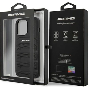 Etui Mercedes AMG AMHCP13LGSEBK Apple iPhone 13 Pro fekete/hardcase bőr debossed vonalakkal