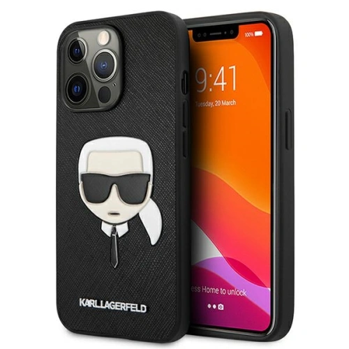 Kup Etui Karl Lagerfeld KLHCP13LSAKHBK Apple iPhone 13 Pro negru/black hardcase Saffiano Ikonik Karl`s Head - KLD663BLK - {ean13} - Sklep Home Screen