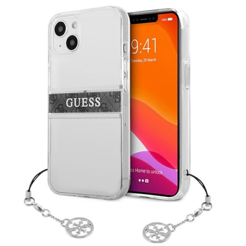 Kup Case Guess GUHCP13MKB4GGR Apple iPhone 13 Transparent Hardcase 4G Graues Strap Charm - GUE1314CL - {ean13} - Sklep Home Screen